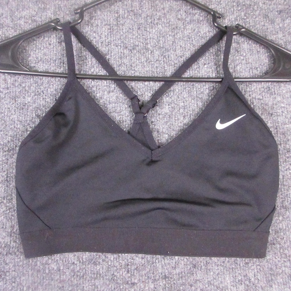 Nike Sports Bra Womens Medium Black Strappy Racerback Pullover Yoga Stretch